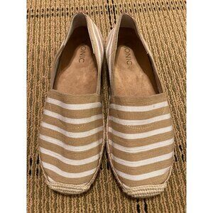 Vionic Valeri Tan and White Striped Espadrilles Size 8.5